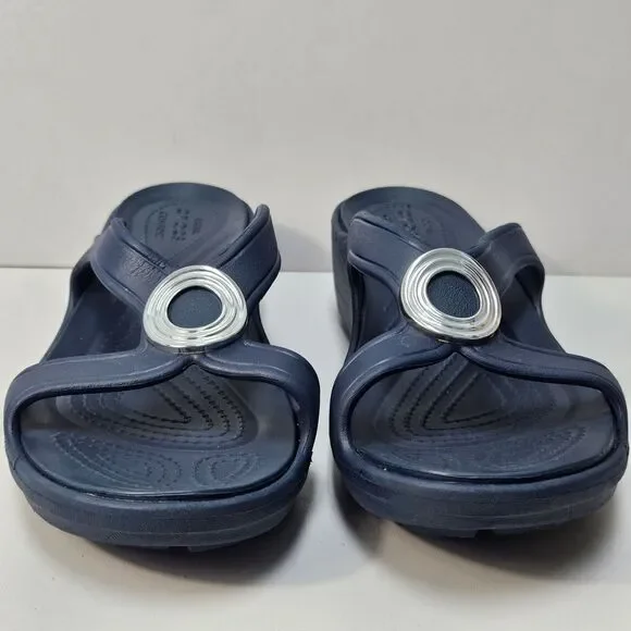 Crocs Sandals Women 9 Sanrah Beveled Circle Wedge Blue Comfort Summer Slides - Picture 6 of 12